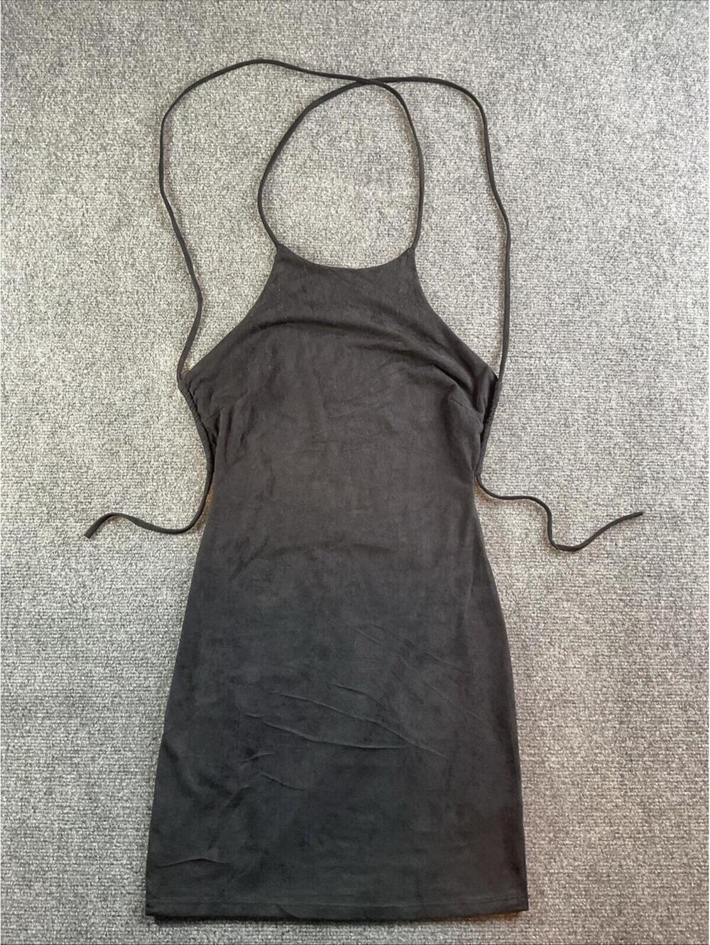 Sabora Black Faux Suede Halter Dress Women’s Size Medium